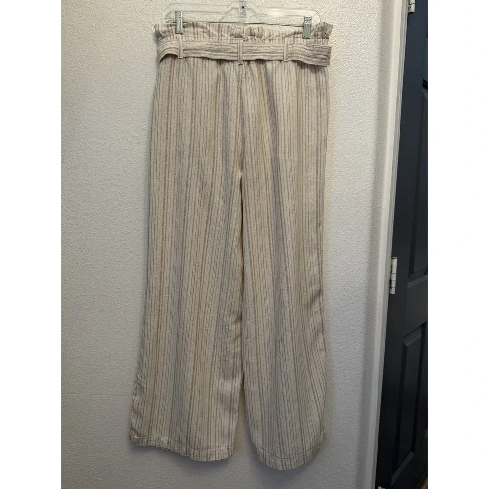 Banana Republic Linen Blend Pants Size 8 Wide Leg Belted Coastal Paper Bag Waist